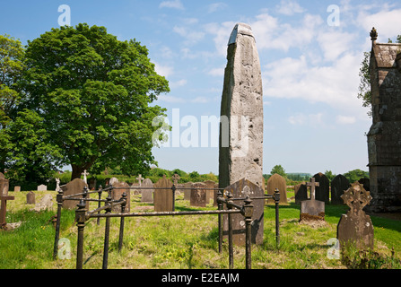 Monolite di Rudston nel cimitero della chiesa del villaggio di All Saints in estate East Yorkshire Inghilterra Regno Unito Gran Bretagna Foto Stock