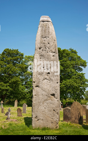 Monolite di Rudston nel cimitero della chiesa del villaggio di All Saints in estate East Yorkshire Inghilterra Regno Unito Gran Bretagna Foto Stock