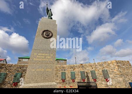 Isole Falkland Stanley monumento eretto in memoria della guerra tra Argentina e Regno Unito nel 1982 la liberazione Foto Stock