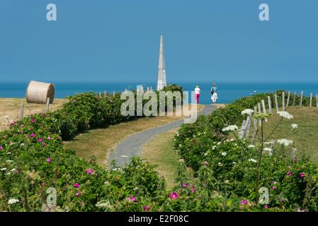 Francia, Calvados, la spiaggia di Omaha, Colleville sur Mer, WN62 bunker, monumento in memoria della prima divisione di fanteria, Big Red One Foto Stock