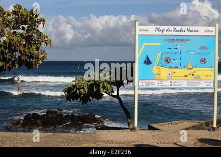 Francia isola di Reunion (dipartimento francese d' oltremare) West Coast Saint Gilles les Bains Roches Noires beach istruzioni di sicurezza Foto Stock