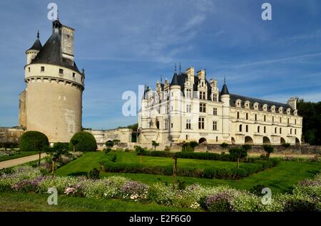 Francia, Indre et Loire, Chateau de Chenonceau, costruito tra il 1513-1521 in stile rinascimentale, oltre il fiume Cher Foto Stock