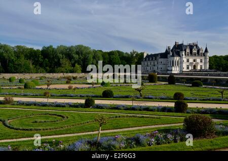 Francia, Indre et Loire, Chateau de Chenonceau, costruito tra il 1513-1521 in stile rinascimentale, oltre il fiume Cher Foto Stock