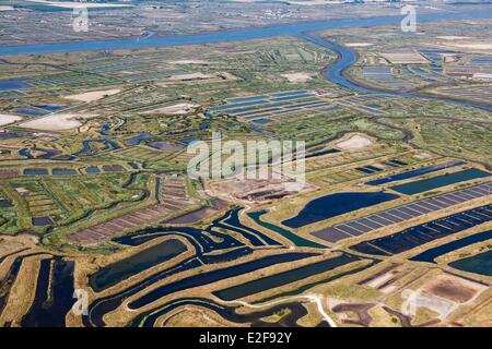 Francia, Charente Maritime, Saint Just Luzac, paludi e il fiume Seudre (vista aerea) Foto Stock