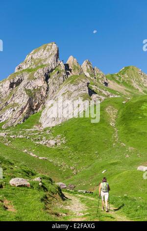 Francia, Savoie, massiccio del Beaufortain, escursionismo al Col du Coin e il lago Amour Foto Stock