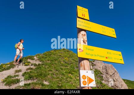 Francia, Savoie, massiccio del Beaufortain, escursionismo al Col du Coin e il lago Amour, Col du Coin (2398m) Foto Stock