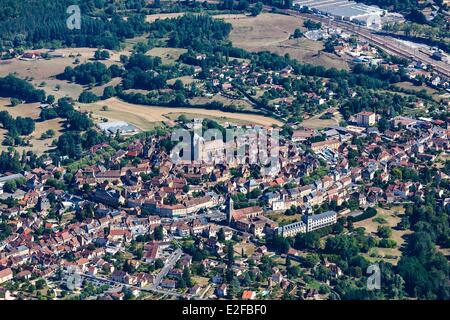 Francia, Lot, Gourdon, il villaggio (vista aerea) Foto Stock