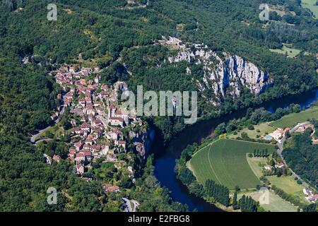 Francia Partita Parc Naturel Regional des Causses du Quercy Saint Cirq Lapopie etichettati Les Plus Beaux Villages de France (la maggior parte Foto Stock