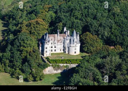 Francia, Dordogne, Perigord Vert, Villars, Puyguilhem CASTELLO (vista aerea) Foto Stock