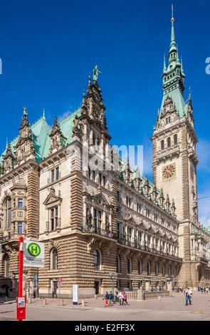 Germania, Amburgo, Rathaus, Municipio costruito nel tardo XIX secolo in stile neo-rinascimentale Foto Stock