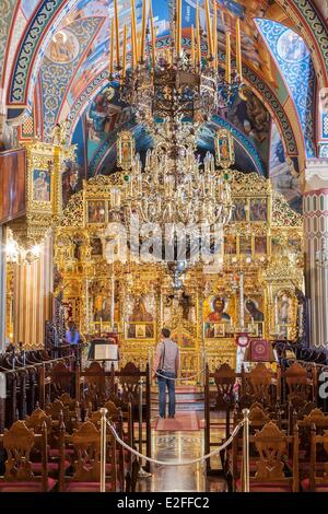 Cipro Monti Troodos Kykko monastero ortodosso (Panagia tou Kykkou) basato ont xi secolo iconostasi con icone del Foto Stock