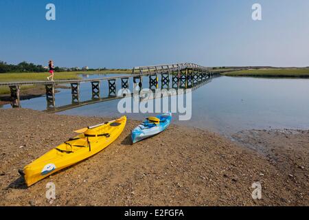 Stati Uniti, Massachusetts, Cape Cod, Sandwich, il Boardwalk, scheda a piedi che si affaccia su una palude e che conduce alla città spiaggia di collo Foto Stock