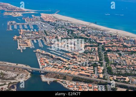 Francia, Aude, Corbieres, Port Leucate (vista aerea) Foto Stock