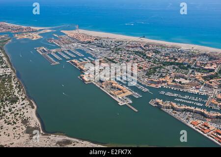 Francia, Aude, Corbieres, Port Leucate (vista aerea) Foto Stock