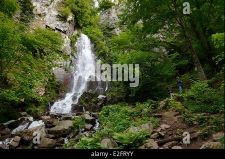 Francia Bas Rhin tra Wangenbourg-Engenthal Oberhaslach e la cascata Nideck nelle montagne Vosges Foto Stock