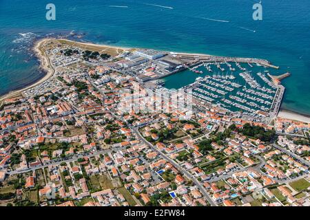 Francia Vandea Ile de Noirmoutier Noirmoutier en l'Ile L'Herbaudiere porta (vista aerea) Foto Stock