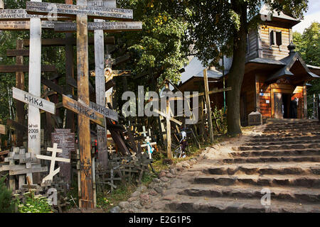 La Polonia Podlaskie Grabarka della Polonia Santo Hill (Swieta Gora Grabarka) scala che conduce alla cappella Foto Stock