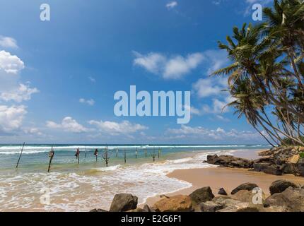 Sri Lanka provincia meridionale del distretto di Galle Ahangama stilt pescatori Foto Stock