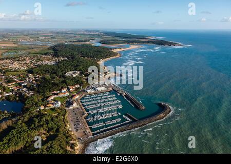 Francia Vandea Talmont Saint Hilaire Bourgenay porta marina e la Pointe du Payre (vista aerea) Foto Stock