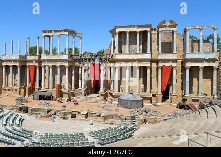 Spagna Estremadura Merida teatro romano costruito dal figlio nella legge di Augusto nel 24 A.C. elencati come patrimonio mondiale dall' UNESCO Foto Stock