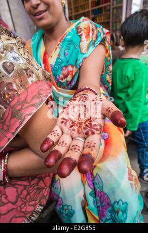 India Rajasthan Bundi l'elaborato artistico di henna Foto Stock