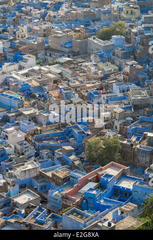 India Rajasthan Jodhpur panorama sulla città blu dal Forte Mehrangarh Foto Stock