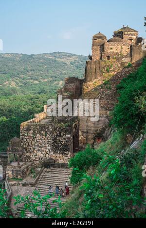 India Rajasthan hill fort del Rajasthan elencati come patrimonio mondiale dall' UNESCO Parco nazionale di Ranthambore Sawai Madhopur Foto Stock