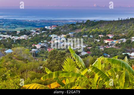 Francia Ile de la Reunion (dipartimento francese d' oltremare) Entre Deux burrone un cedri vista la mattina di un villaggio di case creole Foto Stock