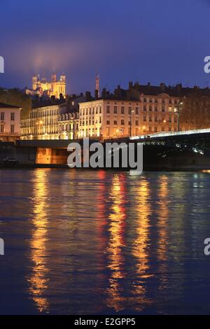 Francia Rodano Lyon sito storico elencati come patrimonio mondiale dall' UNESCO che Bellecour Carnot Università ponte sul Rodano Foto Stock