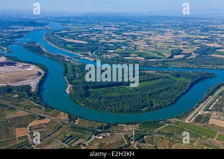 Francia Vaucluse Ile de la Piboulette sul Rodano (vista aerea) Foto Stock