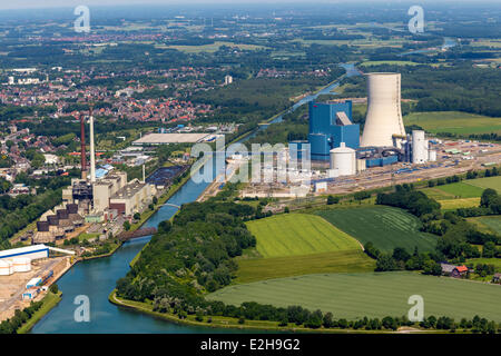 EON Datteln power plant in costruzione, costruzione di congelare, vista aerea, Dortmund-Ems Canal, Datteln, la zona della Ruhr Foto Stock