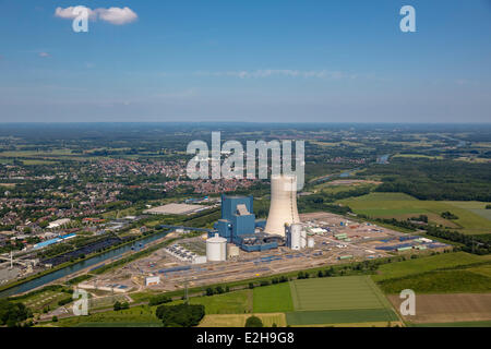 EON Datteln power plant in costruzione, costruzione di congelare, vista aerea, Dortmund-Ems Canal, Datteln, la zona della Ruhr Foto Stock