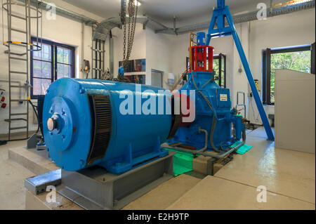 In turbina della centrale idroelettrica in Pegnitz Weir a martello, Norimberga, Media Franconia, Baviera, Germania Foto Stock