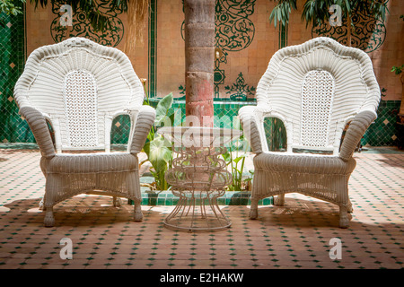 Vista interna Al Ksar Riad Anika a Marrakech, Marocco, Africa del Nord. Foto Stock