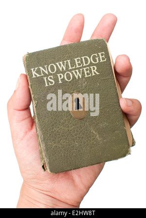 Vecchio libro "sapere è potere" con la tecnica keyhole Foto Stock