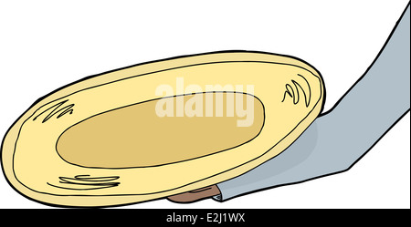Braccio di supporto vuoto piatto d'oro su sfondo bianco Foto Stock