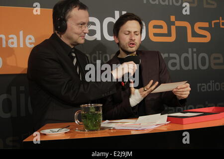 Knut Elstermann e Franz Dinda a tedesco RBB radio eins show Berlinale Nighttalk alla 63° Festival Internazionale del Cinema di Berlino (Berlinale) - presso il Cinemaxx movie theater a Potsdamer Platz in Mitte. Dove: Berlino, Germania Quando: 13 Feb 2013 Foto Stock