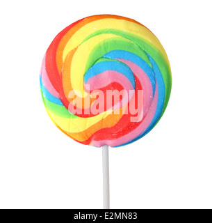 Bright rainbow lollipop su sfondo bianco Foto Stock