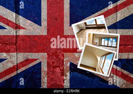 Grunge contrassegnato UK sfondo con rinnovata sede sul telaio istantanea Foto Stock