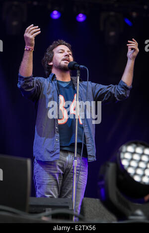 Milano Italia. Xx Giugno 2014. La American grunge rock band Pearl Jam esegue allo Stadio San Siro durante il "Fulmine Tour' Credito: Rodolfo Sassano/Alamy Live News Foto Stock