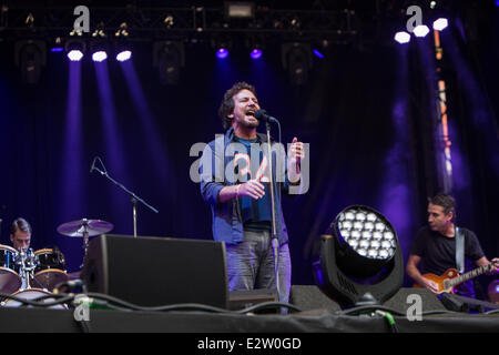 Milano Italia. Xx Giugno 2014. La American grunge rock band Pearl Jam esegue allo Stadio San Siro durante il "Fulmine Tour' Credito: Rodolfo Sassano/Alamy Live News Foto Stock