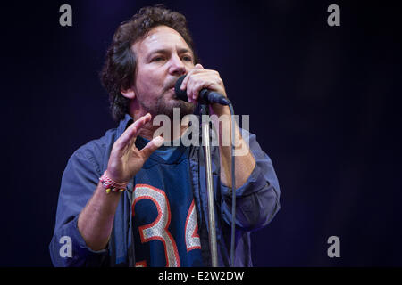 Milano Italia. Xx Giugno 2014. La American grunge rock band Pearl Jam esegue allo Stadio San Siro durante il "Fulmine Tour' Credito: Rodolfo Sassano/Alamy Live News Foto Stock