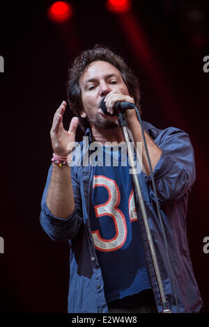 Milano Italia. Xx Giugno 2014. La American grunge rock band Pearl Jam esegue allo Stadio San Siro durante il "Fulmine Tour' Credito: Rodolfo Sassano/Alamy Live News Foto Stock