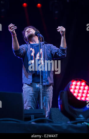 Milano Italia. Xx Giugno 2014. La American grunge rock band Pearl Jam esegue allo Stadio San Siro durante il "Fulmine Tour' Credito: Rodolfo Sassano/Alamy Live News Foto Stock