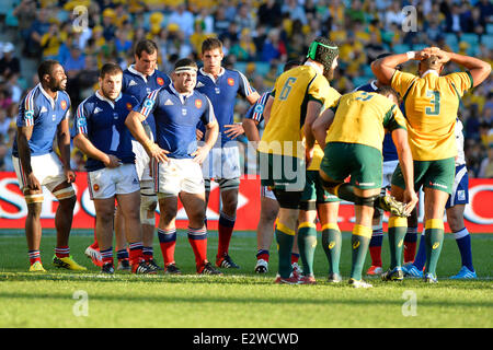 Sydney, Australia. Il 21 giugno, 2014. Castrol Edge Francia Tour. Australia contro la Francia. Il team francese in azione durante la terza prova di rugby. Il Wallaby ha battuto la Francia 39-13. Credito: Azione Sport Plus/Alamy Live News Foto Stock