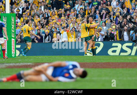 Sydney, Australia. Il 21 giugno, 2014. Castrol Edge Francia Tour. Australia contro la Francia. Folau celebra durante la terza prova di rugby. Il Wallaby ha battuto la Francia 39-13. Credito: Azione Sport Plus/Alamy Live News Foto Stock