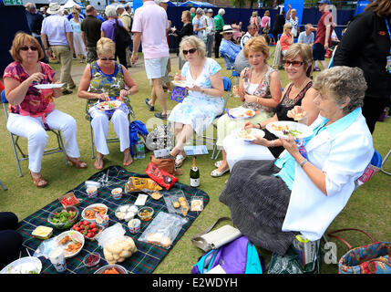 Eastbourne, Regno Unito. Il 21 giugno, 2014. Aegon International Eastbourne. Gli spettatori si prendono una pausa e prendere su rinfreschi come essi attendere per iniziare a giocare nelle finali in Devonshire Park. Credito: Azione Sport Plus/Alamy Live News Foto Stock