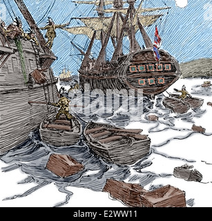 Il Boston Tea Party. Il 16 dicembre 1773. I leader americani ed eroi, 1905. Colorazione successiva. Foto Stock