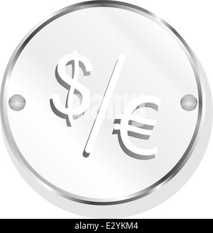Dollaro ed Euro segni sul pulsante web isolato su bianco Foto Stock