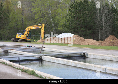 L'evento rivoluzionario del Jordan River National Fish Hatchery in Michigan, finanziato dall'ARRA, segna un passo significativo nella gestione della pesca e nella conservazione delle specie acquatiche nella regione. Foto Stock